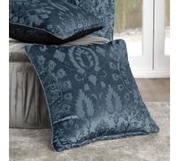 Curtina - Navy Blue Velvet Cushion (43 x 43cm) - Blue Damask Cushion for Living Room/Bedroom - Blue Jacquard Embossed Filled Cushion (Cushions with Covers Included) - Matching Curtains Available