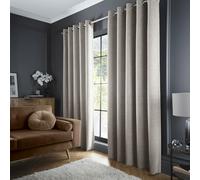 Curtina Velvet Chenille Dimout Natural Eyelet Curtains (117 x 137cm) - Lined - Polyester Window Curtains
