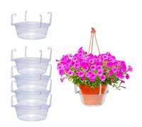 Curtis Wagner Plastics Hanging Basket Drip Pans (5-Pack) | Clear, Round (Diameter = 6.25" Base, 8" Top, 3.5" Depth) Hanging Plant Tray Saucer with Built-in Hooks & Water Catcher for Indoor & Outdoor