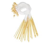 Curtzy Bamboo Wood Crochet Hooks with Plastic Cable (16 Pairs) - 2-12mm Sizes - Tunisian Hook Needles Set with Bead Ends - for Knitting Yarn, Weave Craft and Crocheting Projects