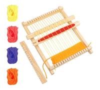 Curtzy Wooden Weaving Loom - 16.5 x 21.7cm / 6.5 x 8.54 Inches - Large Frame Multi-Craft Lap Hand-Knit Machine - Mixed Yarns, Adjusting Rod, Comb, Shuttle & Nylon Cord - Kit for Beginners