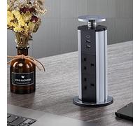 CURUK Pop Up Plug Socket with USB C and 2 USB Charging Ports 3 Plug Extension Desk Power for Kitchen Worktops Home Office - Silver