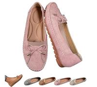 Curvahouse Orthopedic Leather Shoes, Dressy Slip-On Bow-Knot Flats Loafers for Women, Lightweight Anti-Slip Breathable (Pink,6.5)