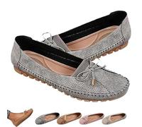 Curvahouse Orthopedic Leather Shoes, Dressy Slip-On Bow-Knot Flats Loafers for Women, Lightweight Anti-Slip Breathable (Gray,8.5)