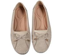 Curvahouse Orthopedic Leather Shoes Lightweight Anti-Slip Breathable Dressy Slip On Bow Knot Flats Loafers (Beige,3)