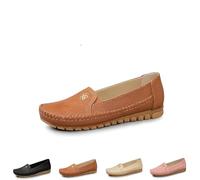 Curvahouse Stylish Orthopedic Leather Shoes Loafers Slip On Stitched Flat-Soled Casual with Flower Non-Slip PU Loafers Shoes All-Day Comfort for Women (1PCS/C,6.5)