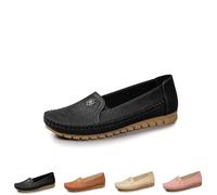 Curvahouse Stylish Orthopedic Leather Shoes Loafers Slip On Stitched Flat-Soled Casual with Flower Non-Slip PU Loafers Shoes All-Day Comfort for Women (1PCS/D,6)