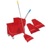 Curvaso 20L Industrial Mop and Bucket Set with Wringer | Kentucky Heavy Duty Commercial Floor Cleaning for Home Kitchen Office School Restaurant | Red