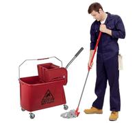 Curvaso 20L Industrial Mop Bucket with Wringer | Kentucky Heavy Duty Commercial Floor Cleaning for Home Kitchen Office School Restaurant | Red