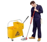 Curvaso 20L Yellow Kentucky Mop Bucket & Wringer System with Wheels | Commercial Grade Floor Cleaning for Office, School & Restaurant Use | Heavy Duty Handle