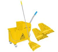 Curvaso 20L Yellow Kentucky Mop Bucket & Wringer System with Wheels | Includes 2 Mopping Heads & Handle Holder | Commercial & Home Floor Cleaning