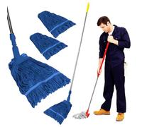 Curvaso Heavy Duty Kentucky Mop Set Pole & 2 Looped End String Wet Cotton Mop Heads for Industrial Commercial Floor Cleaning Office School Restaurant Pub (Blue)