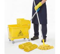 Curvaso Kentucky Mop Bucket Set 20L Heavy Duty Floor Cleaning with Wringer System, Pole & 2 Mop Heads Commercial Grade Home, School, Office & Shops, Yellow