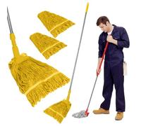 Curvaso Kentucky Mop Handle and Holder with 2 Reusable Mop Heads Home Commercial Floor Cleaning Yellow