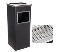 Curvaso Large Stainless Steel Outdoor/Indoor Dustbin with Ashtray, Removable Lid, & Free-Standing Design for Home, Garden, Office, Restaurant & Pub Black Square