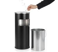 Curvaso Metal Bin Rubbish Waste Dustbin Large Outdoor Freestanding Trash Can Commercial Grade, Black Round