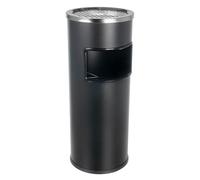 Curvaso Premium Dustbin Large Rubbish Waste Bin with Ashtray Removal Lid Free Standing Stainless Steel Metal Indoor Outdoor for Home Garden Office Restaurant Pub Black Round