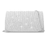 CurvChic Women Evening Bag Clutch Rhinestone Envelope Party Handbag Bridal Prom Purse, Silver Envelope