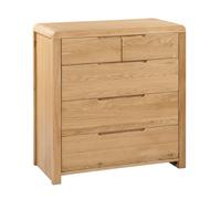 Oak Chest of Drawers, Happy Beds Curve 3+2 Drawer Wooden Chest