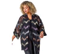 Roman Curve Sequin Zig Zag Kimono for Women UK - Ladies Everyday Autumn Winter Comfy Soft Evening Vacation Work Party Night Out Edge to Edge Opening - Black - Size 20