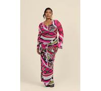 Curve Abstract Print Cowl Neck Maxi Dress FASHION-SZN Pink 24