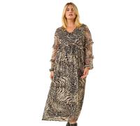 Curve Animal Print Frill Midi Dress Roman Beige 18