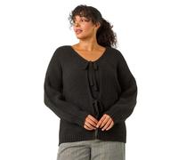 Roman Curve Bow Detail Knit Cardigan for Women UK - Ladies Everyday Autumn Winter V-Neckline Comfy Soft Evening Vacation Work Party Night Out - Black Plus - Size 20