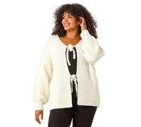 Roman Curve Bow Detail Knit Cardigan for Women UK - Ladies Everyday Autumn Winter V-Neckline Comfy Soft Evening Vacation Work Party Night Out - Ivory Plus - Size 20