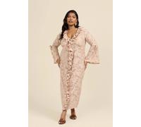 Curve Burn Out Floral Ruffle Midaxi Dress FASHION-SZN Light Brown 14