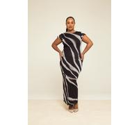Curve capped sleeve zebra monochrome print mesh midaxi dress FASHION-SZN Black 22