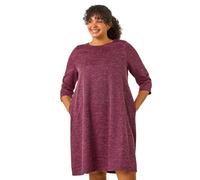 Roman Originals Tunic Dress with Pockets for Women UK Ladies Swing Fit & Flare Skater Slouch Stretchy Casual Smart Winter Jersey Pull On Relaxed Work Office 3/4 Long Sleeves - Wine Plus - Size 22