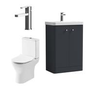 Balterley Floor 2 Door Bathroom Vanity Unit, Tap & Toilet Pack, Dark Grey, 579mm in Grey Balterley Grey