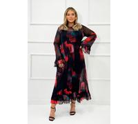 Curve Cowl Neck Mesh Flare Sleeve Dark Floral Maxi Dress FASHION-SZN Black 18
