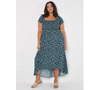 Curve Ditsy Floral Bardot Midi Dress Apricot Green 24