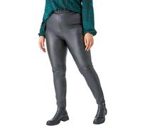 Roman Originals Coated Elastic Waist Bengaline Stretch Trouser for Women UK Ladies PU Mat Legging Jegging Pants High Waisted Pull On Latex Imitation Stretchy Jeans Slimming - Plus Black - Size 22