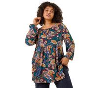 Curve Floral Gathered Tie Front Top Roman Teal 20