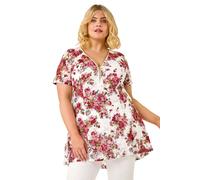 Curve Floral Lace Zip Front Blouse Roman Red 16