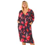 Curve Floral Print Mesh Midi Dress Roman Red 20