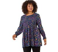 Curve Floral Print Stretch Top Roman Navy 16