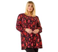Curve Floral Print Stretch Top Roman Red 30-32