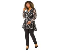Curve Floral Print V-Neck Zip Front Top Roman Black 18