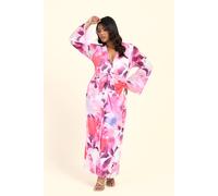 Curve Floral Twist Front Plunge Flare Sleeved Midi Dress FASHION-SZN Pink 24