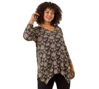 Curve Floral V-Neck Stretch Top Roman Black 30-32