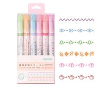 Curve Highlighter Pen Set - Markers in Various Shapes, Cool Pens - 6 Pens with Border and Floral Outlines - Colourful Shaped Markers for Drawing | Scrapbooking | Notes and Children's Items