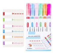 Curve Highlighter Pen - Tip Pattern Marker, Roller Design Border Stamp with Sturdy Precision Tips, Scrapbooking Artistic Drawing Set, Ideal for School Creative Workplace