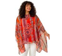 Curve Ikat Paisley Asymmetric Overlay Top Roman Red 22-24