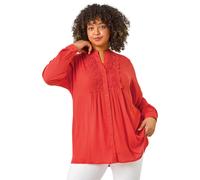 Roman Curve Lace Trim Pintuck Blouse for Women UK - Ladies Everyday Holiday Spring Summer Notch Neckline Comfy Soft Evening Vacation Work Party - Red Plus - Size 16