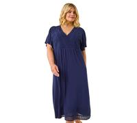 Roman Curve Lace V-Neck Midi Dress for Women UK - Ladies Everyday Holiday Spring Summer V-Neckline Comfy Soft Evening Vacation Work Party - Navy Plus - Size 22