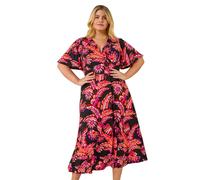 Curve Leaf Print Wrap Midi Dress Roman Pink 22-24