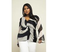 Curve Monochrome Twist Front Flare Sleeve Mesh Top FASHION-SZN Black 20